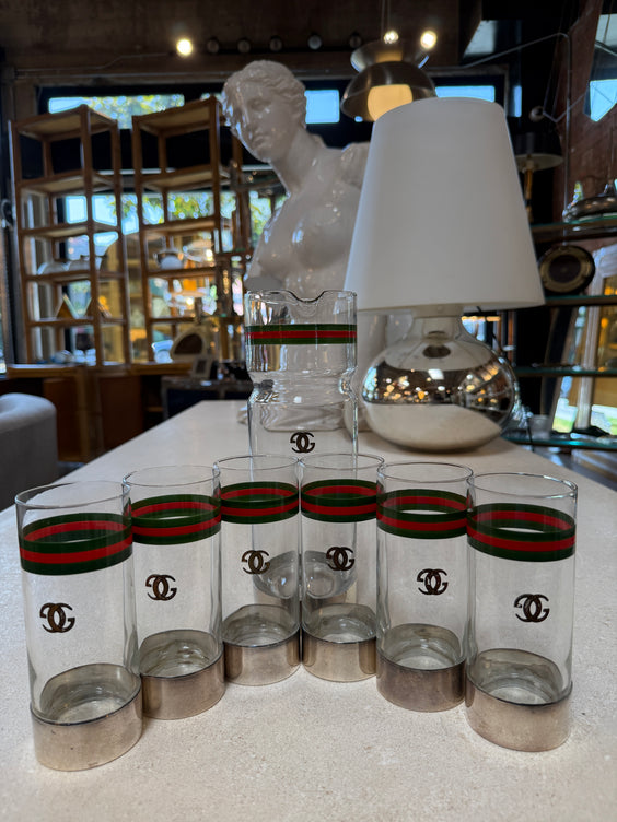 Vintage Gucci Barware Set Pitcher Carafe & High Ball Glasses