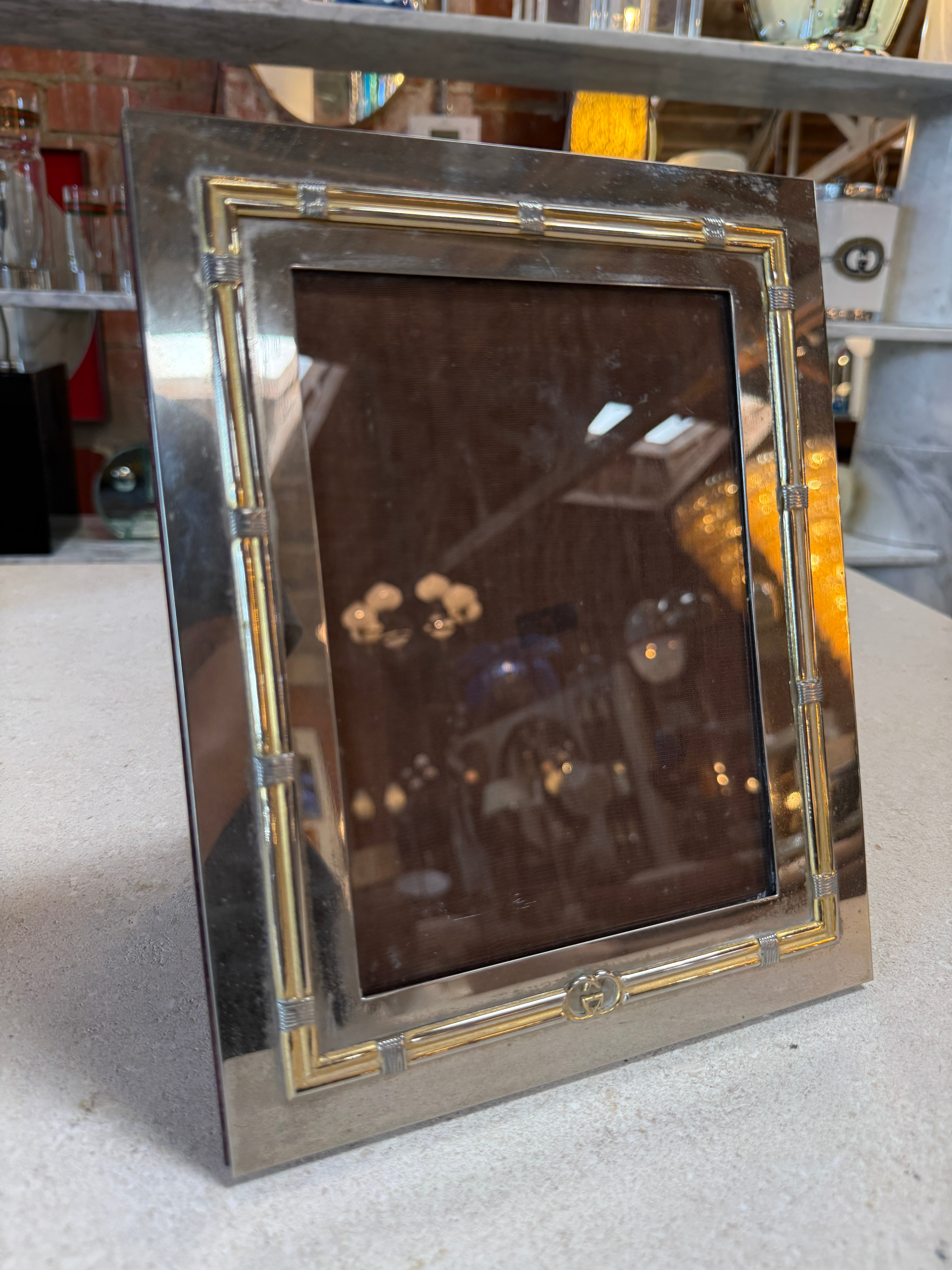 Vintage Gucci Silver & Gold Tone Picture Frame 5x7