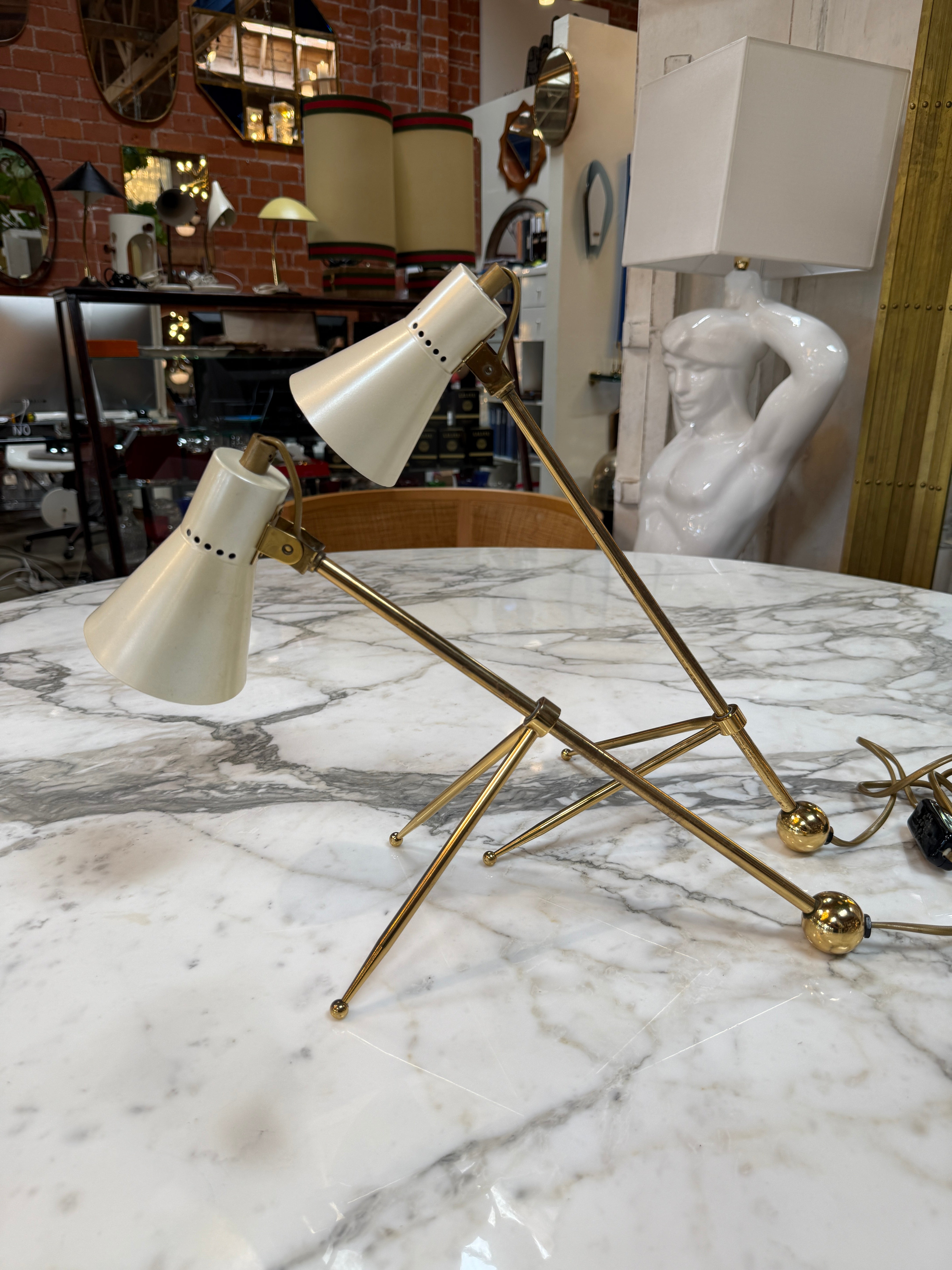 Pair of Giuseppe Ostuni Style Italian Brass Table Lamps