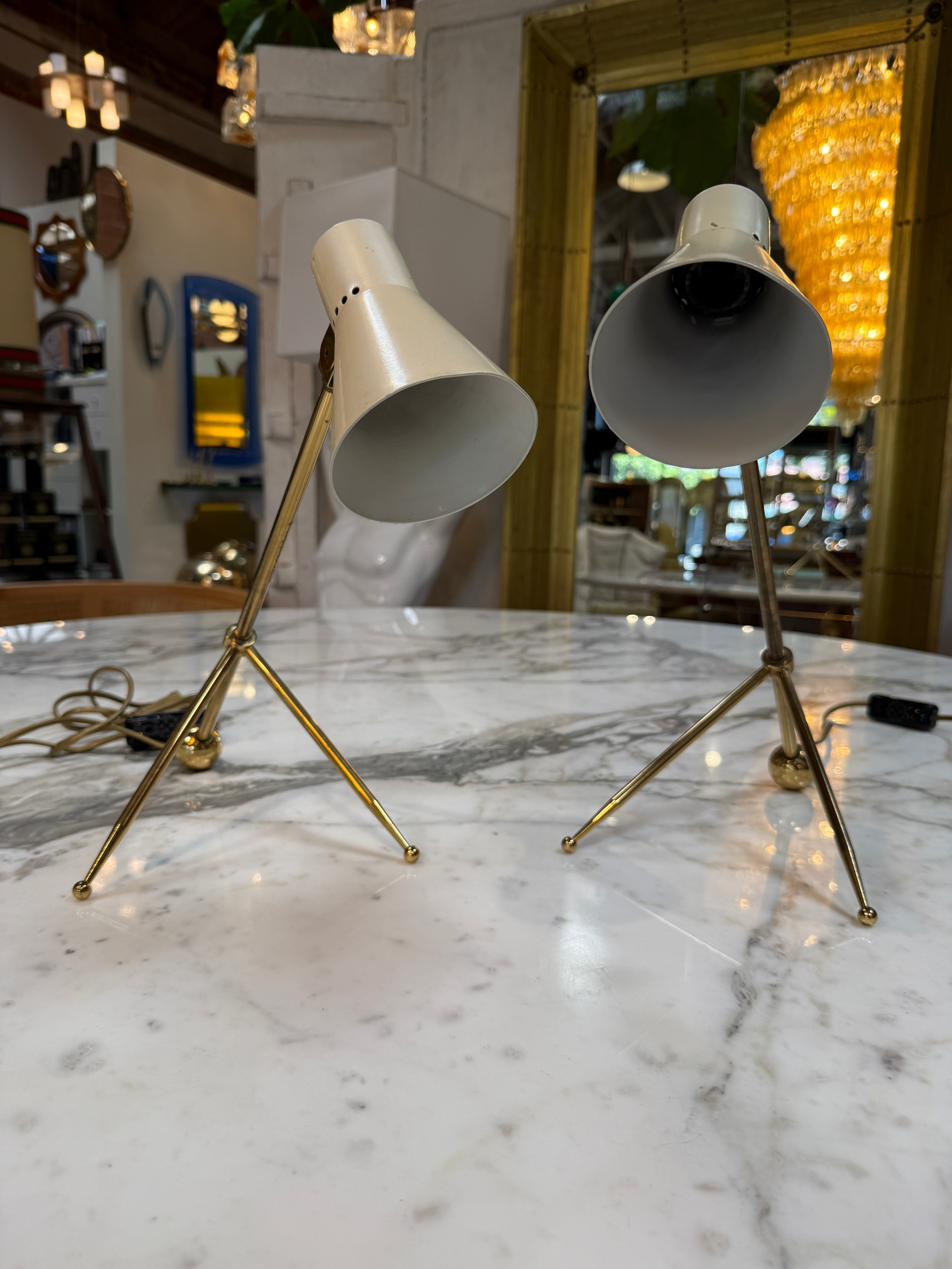 Pair of Giuseppe Ostuni Style Italian Brass Table Lamps