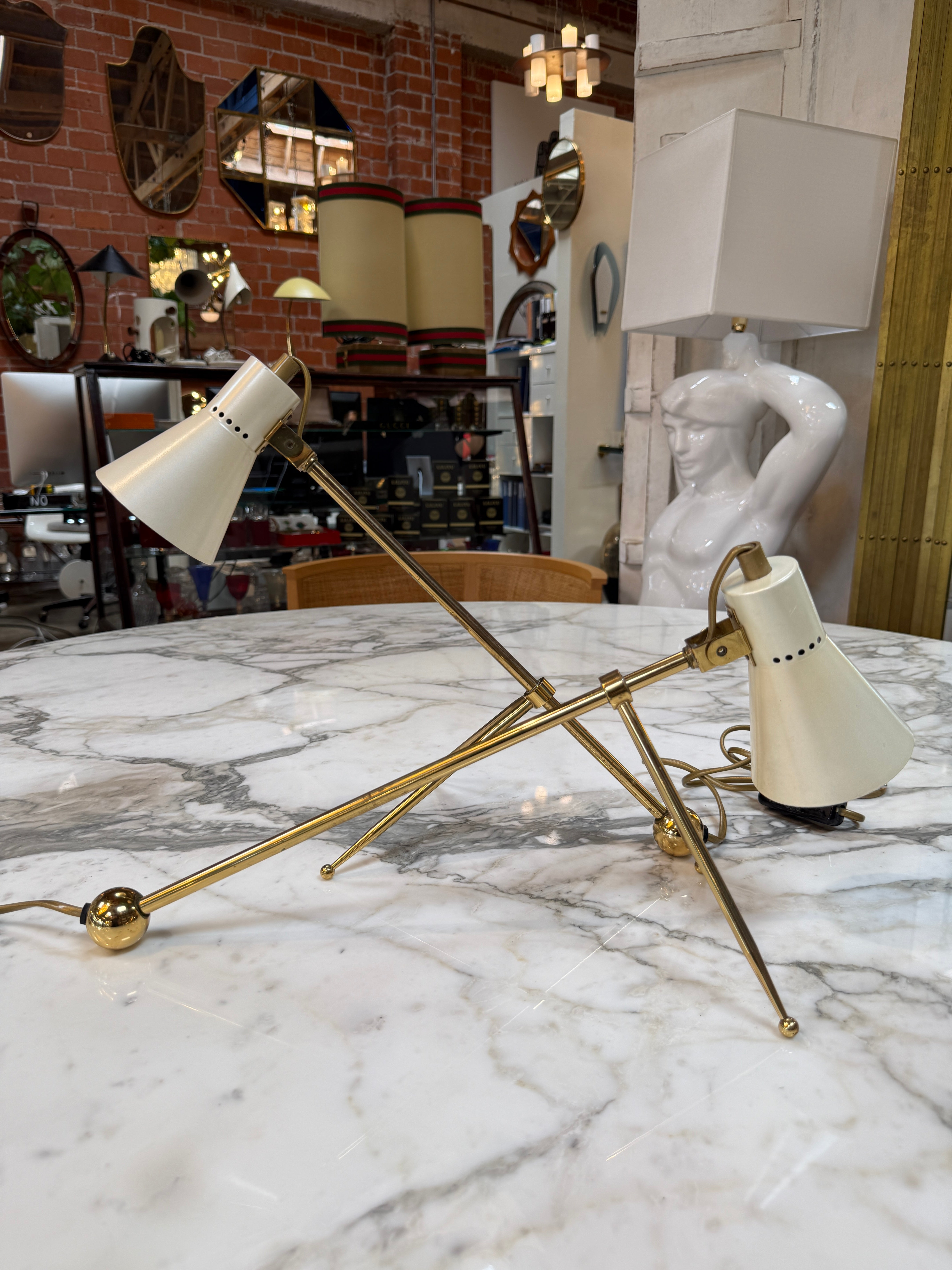 Pair of Giuseppe Ostuni Style Italian Brass Table Lamps