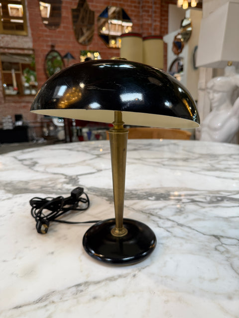 Vintage Black Dome Table Lamp with Brass Stem 1950s