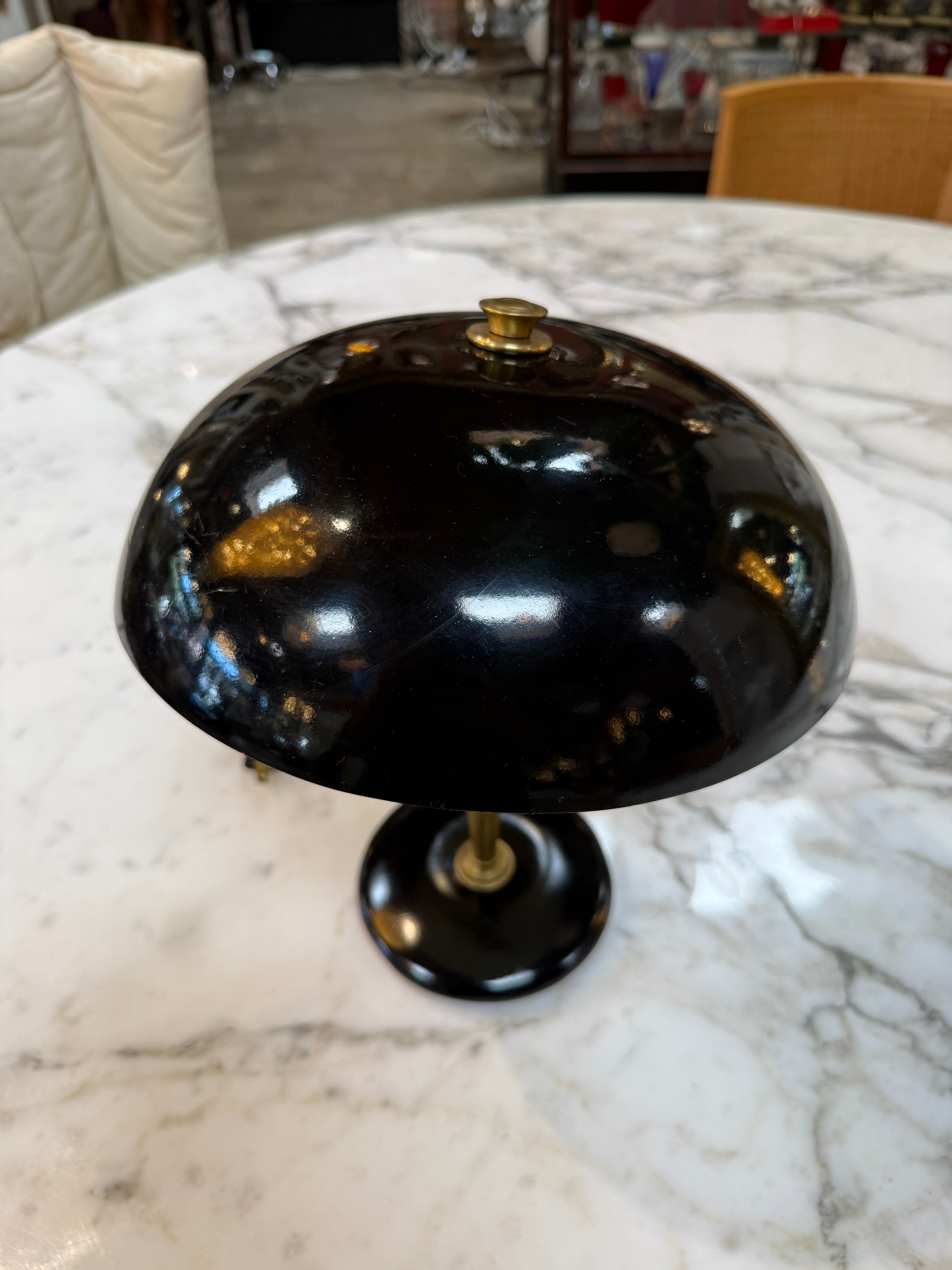 Vintage Black Dome Table Lamp with Brass Stem 1950s