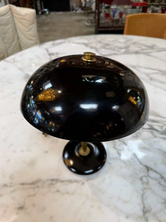 Vintage Black Dome Table Lamp with Brass Stem 1950s