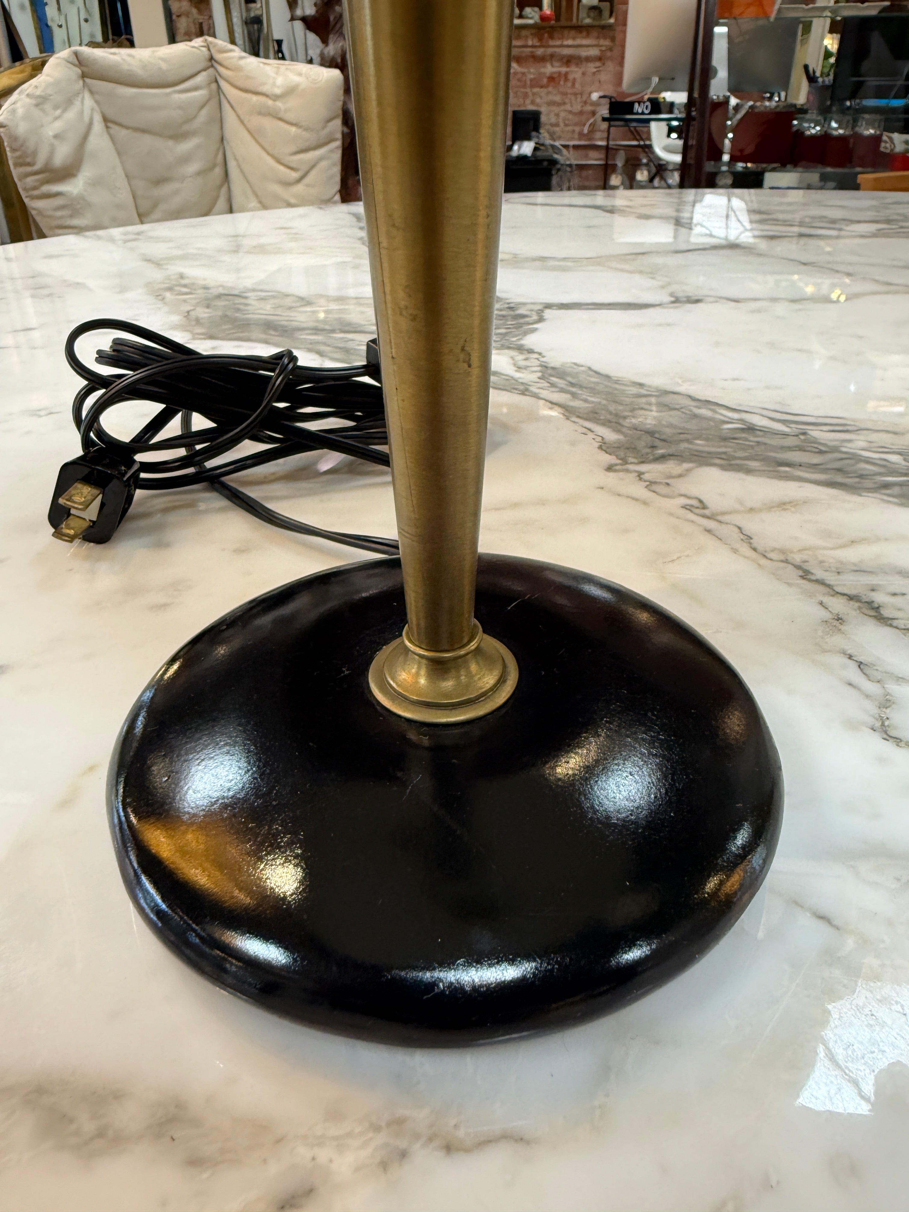 Vintage Black Dome Table Lamp with Brass Stem 1950s