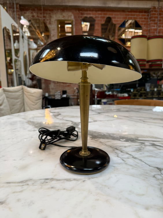 Vintage Black Dome Table Lamp with Brass Stem 1950s