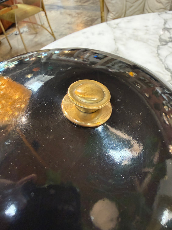 Vintage Black Dome Table Lamp with Brass Stem 1950s