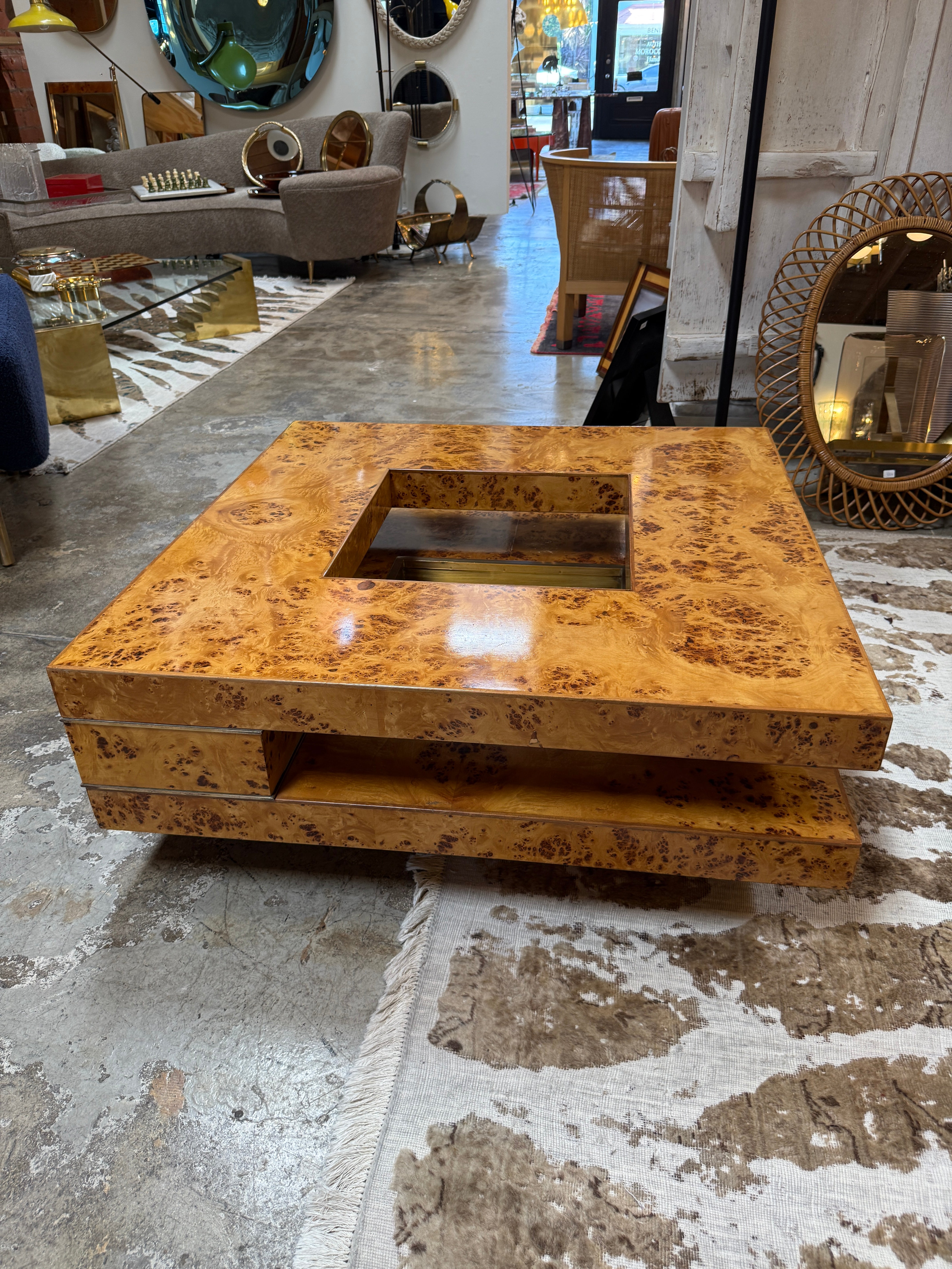 Willy Rizzo Mid-Century Burl Wood Coffee Table