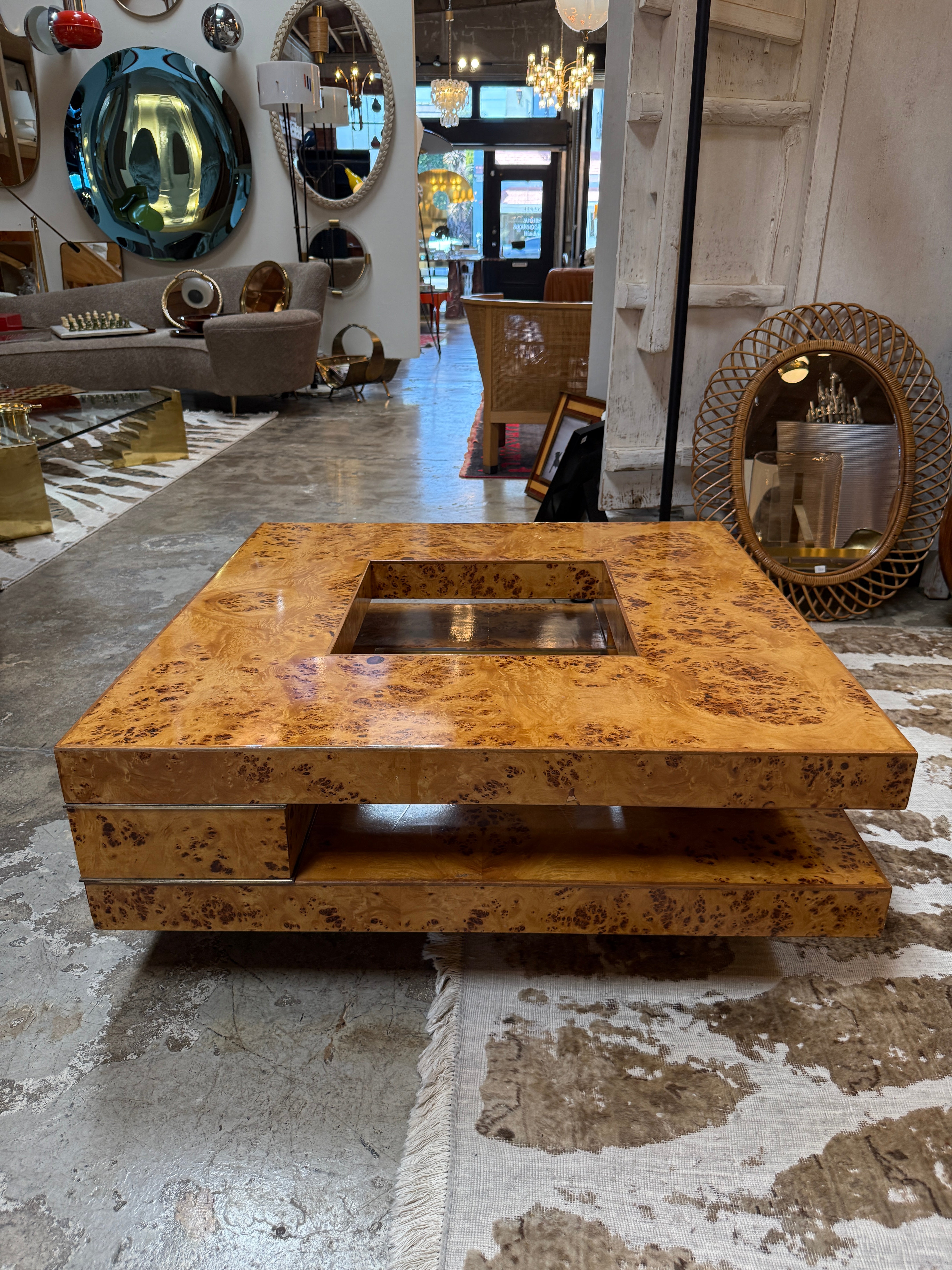 Willy Rizzo Mid-Century Burl Wood Coffee Table