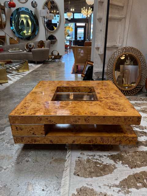 Willy Rizzo Mid-Century Burl Wood Coffee Table