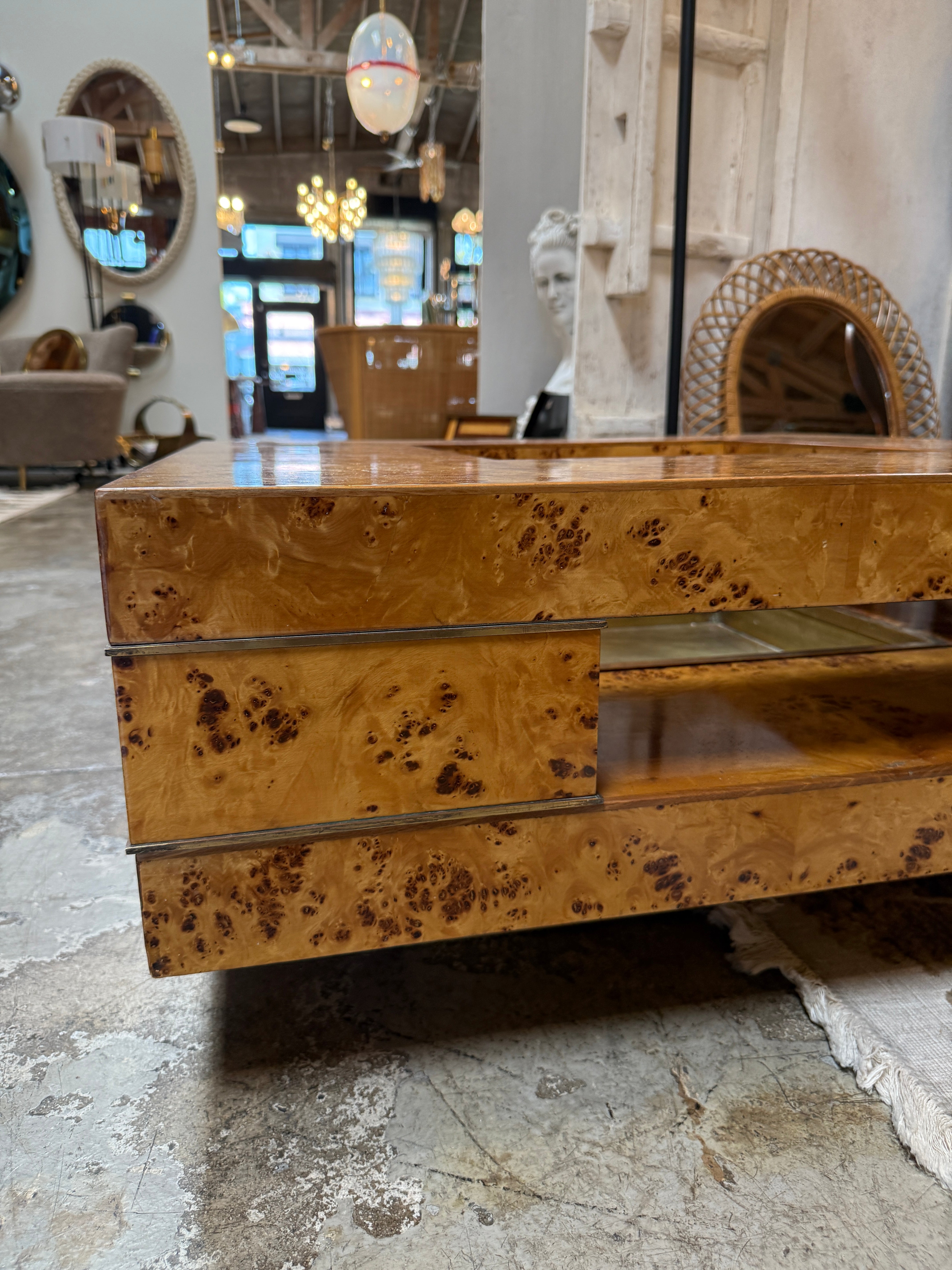 Willy Rizzo Mid-Century Burl Wood Coffee Table