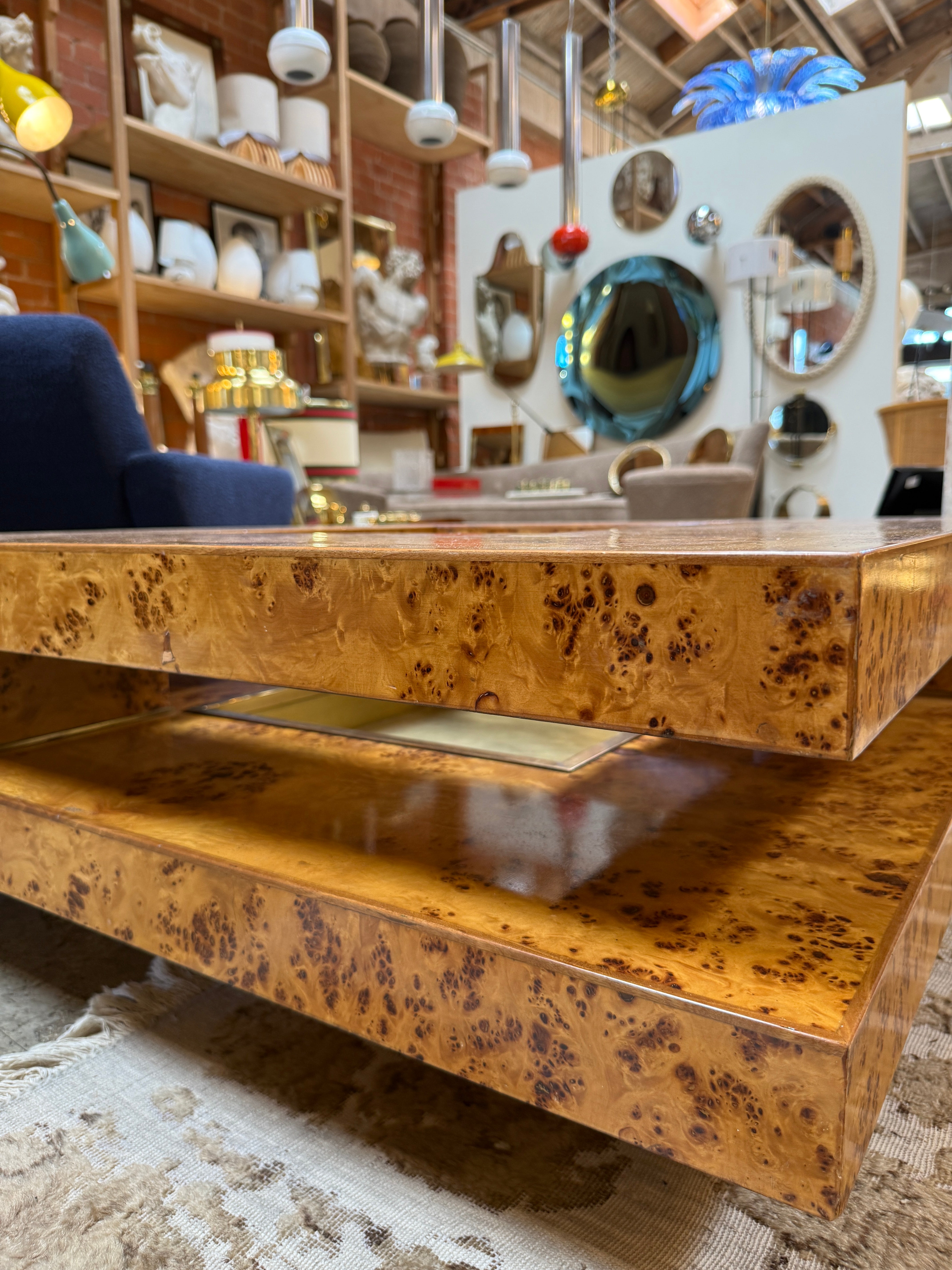 Willy Rizzo Mid-Century Burl Wood Coffee Table