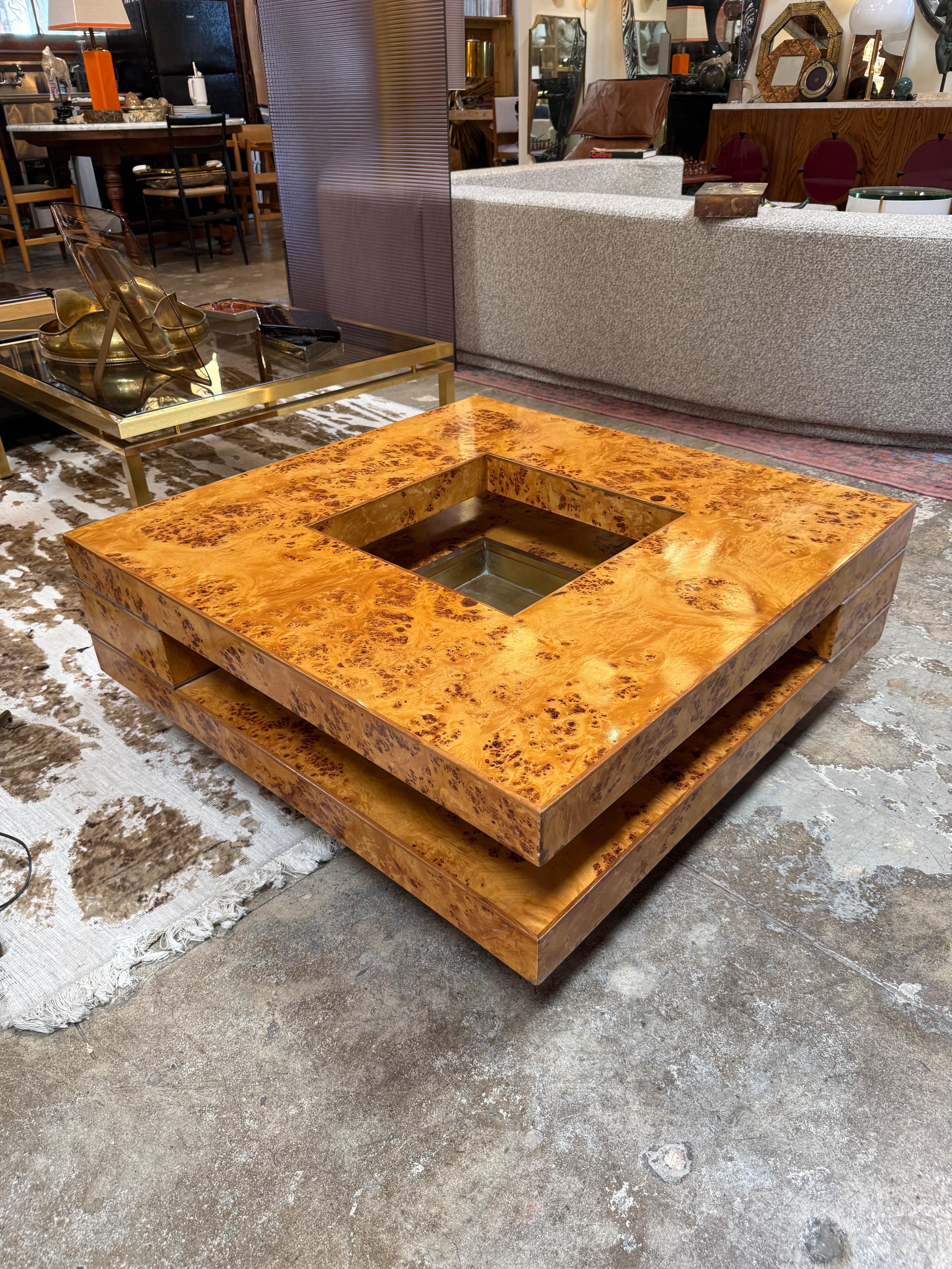 Willy Rizzo Mid-Century Burl Wood Coffee Table