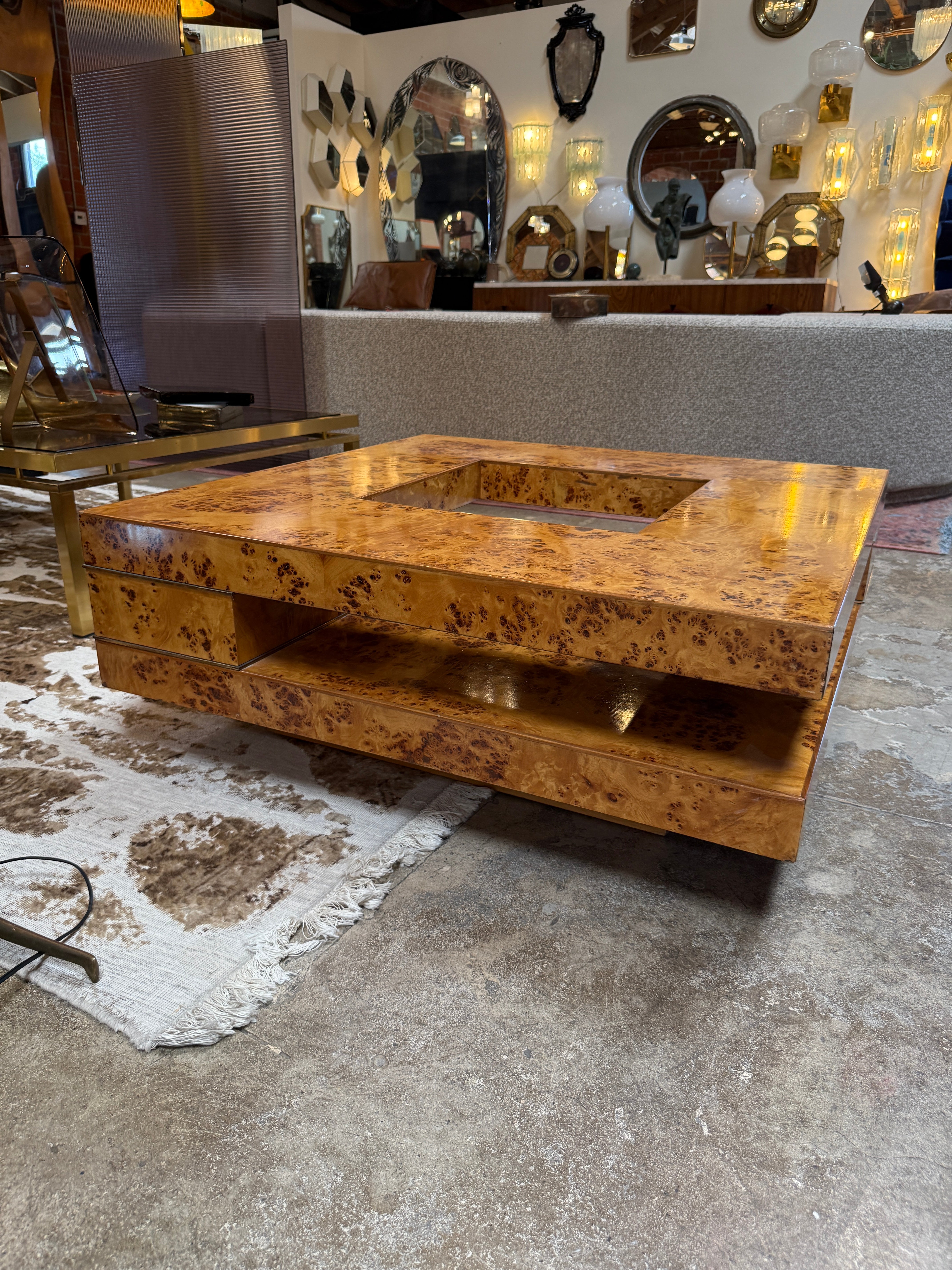 Willy Rizzo Mid-Century Burl Wood Coffee Table