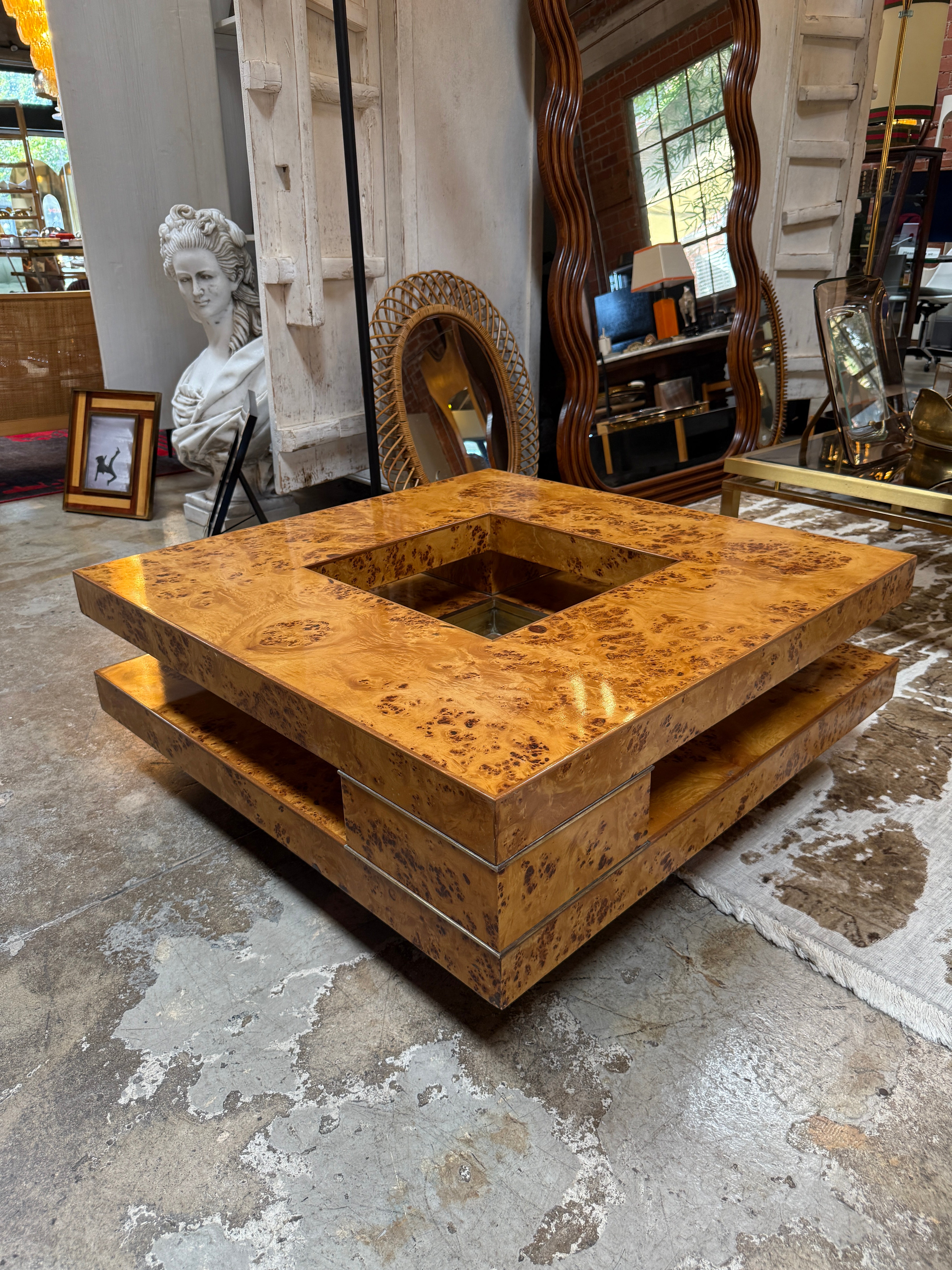 Willy Rizzo Mid-Century Burl Wood Coffee Table