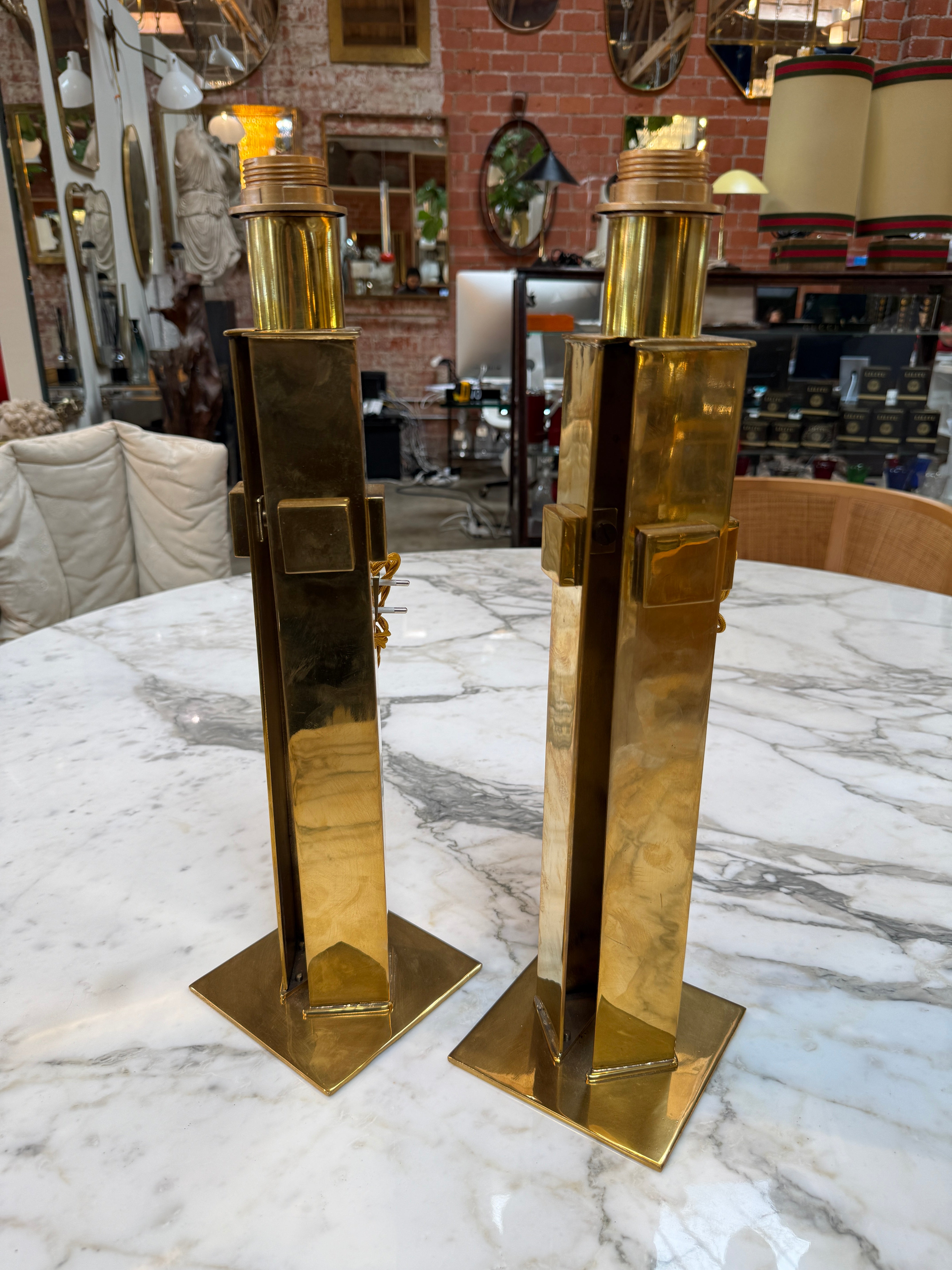 Pair of Italian Modernist Brass Table Lamps