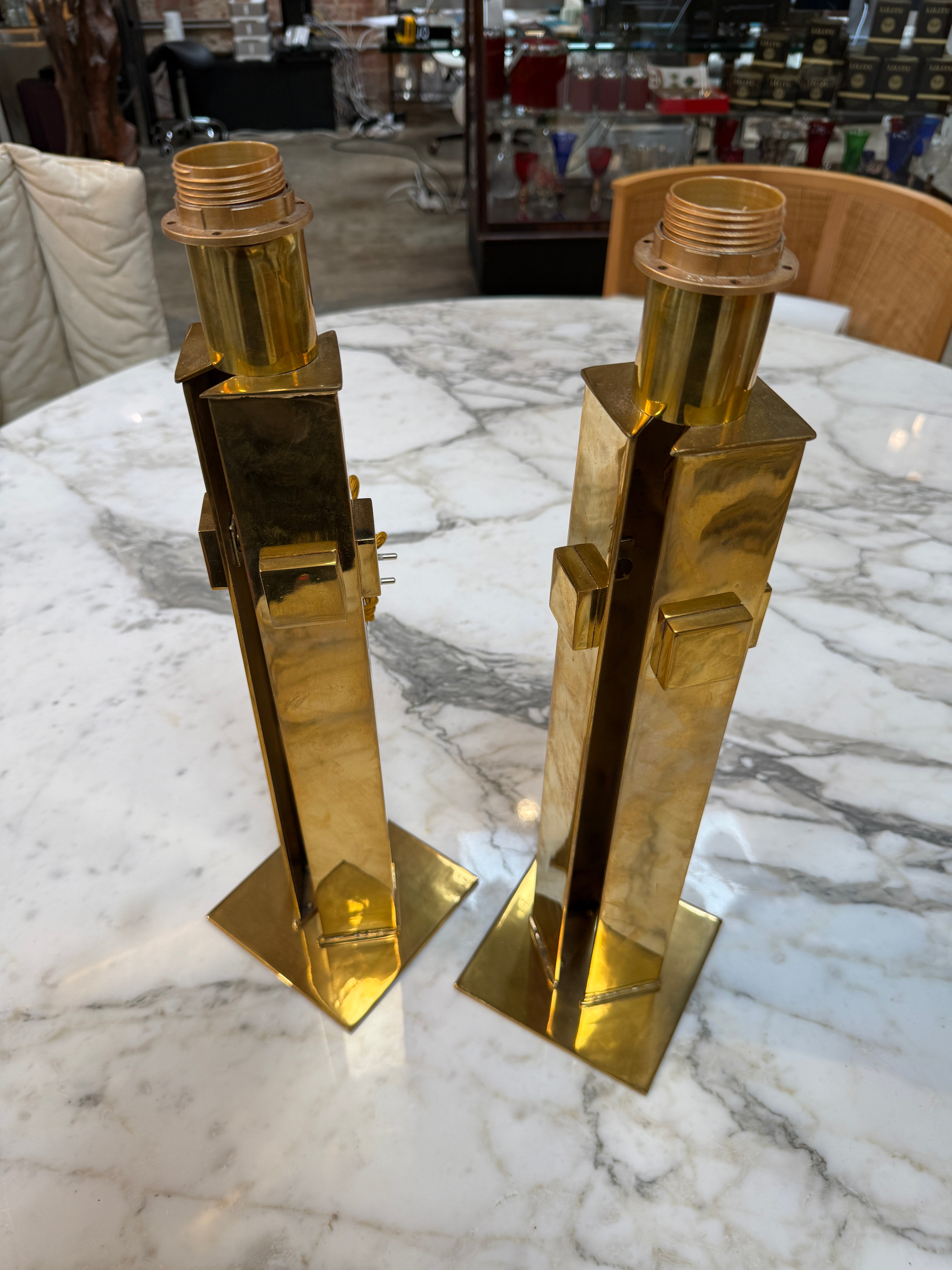 Pair of Italian Modernist Brass Table Lamps