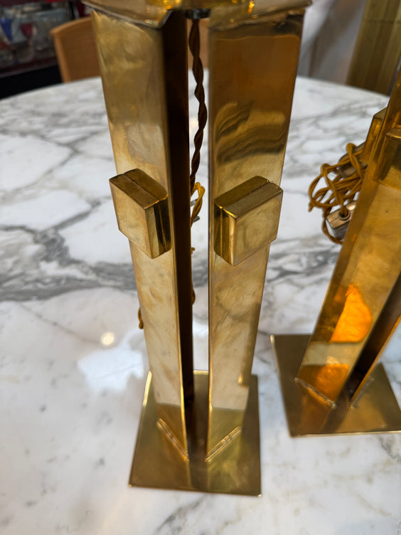 Pair of Italian Modernist Brass Table Lamps