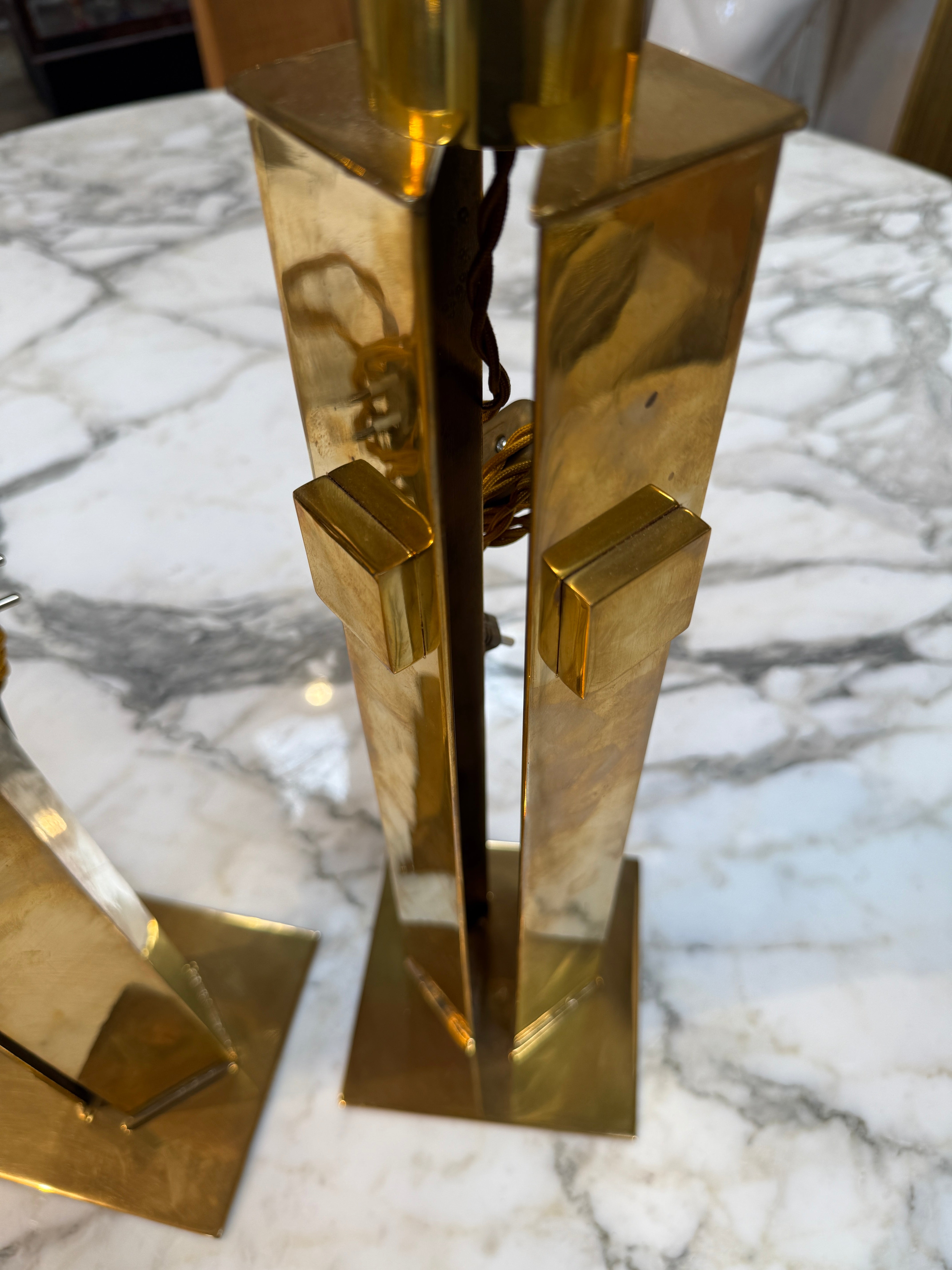 Pair of Italian Modernist Brass Table Lamps