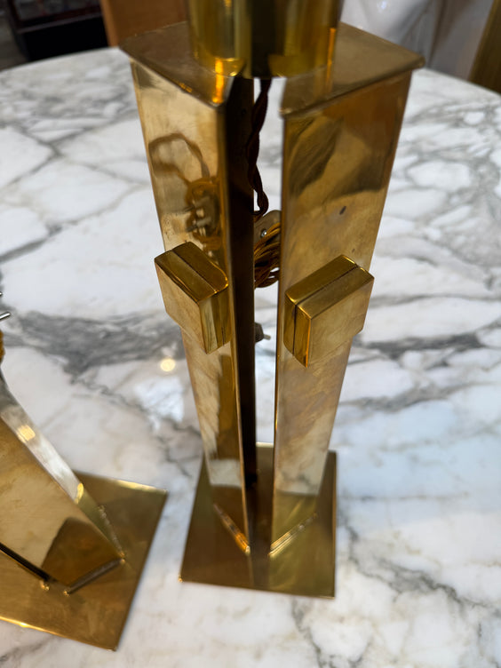 Pair of Italian Modernist Brass Table Lamps