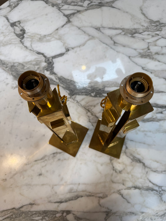 Pair of Italian Modernist Brass Table Lamps