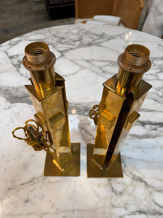 Pair of Italian Modernist Brass Table Lamps