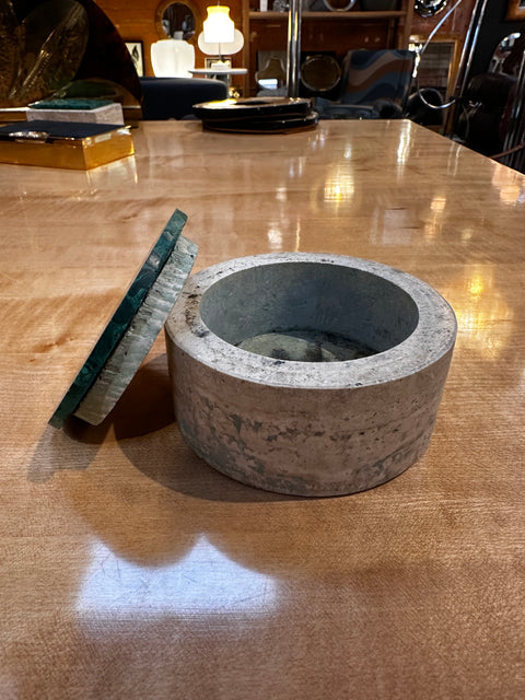 Vintage Italian Travertine and Green Marble Ashtray 1990s