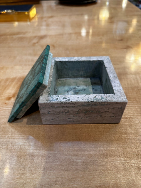 Vintage Italian Travertine and Green Marble Ashtray 1990s