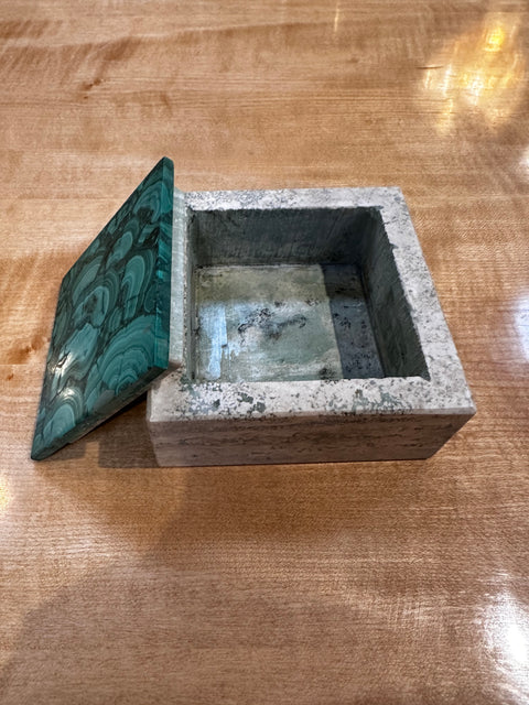 Vintage Italian Travertine and Green Marble Ashtray 1990s