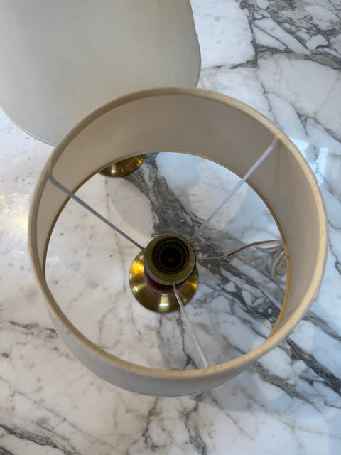 Pair of Vintage Red & Brass Table Lamps with Linen Shades