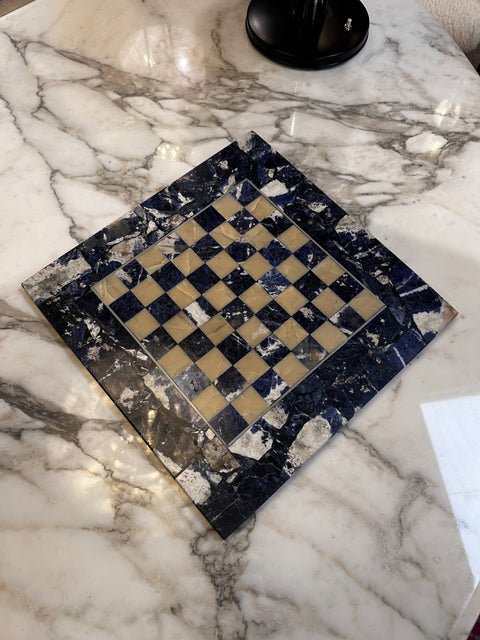 Vintage Italian Lapiz Lazuli Chess Board 1980s