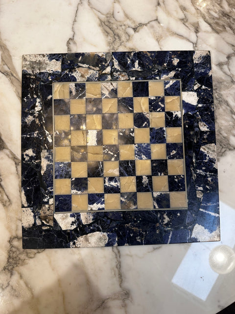 Vintage Italian Lapiz Lazuli Chess Board 1980s