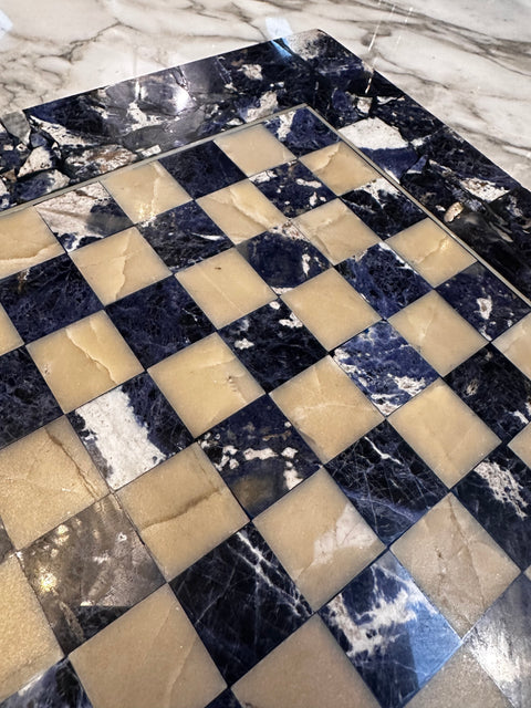 Vintage Italian Lapiz Lazuli Chess Board 1980s