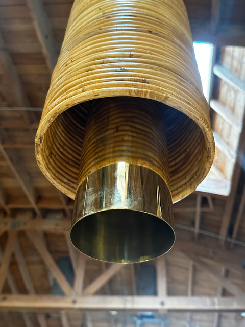 Handmade Italian Bamboo and Brass Pendant 1980s