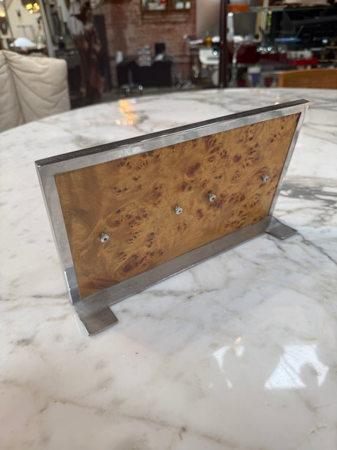 Vintage Burl Wood & Chrome Double Photo Frame