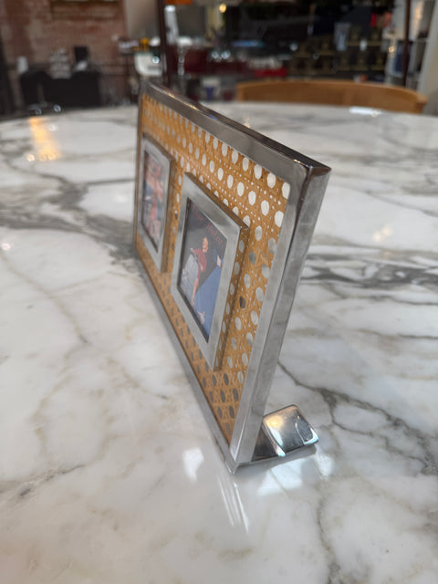 Vintage Chrome & Cane Double Photo Frame