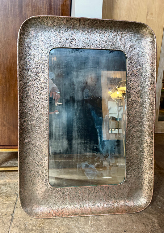 Hammered Nickel-Plated Copper Mirror by Angelo Bragalini, Italy, 1960