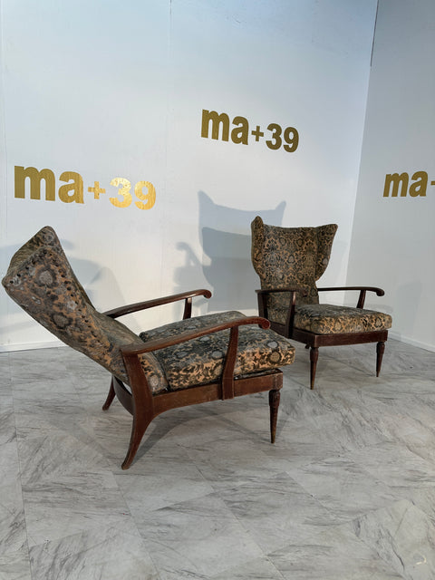 Pair of Reclining Wingback Armchairs by Paolo Buffa, 1950