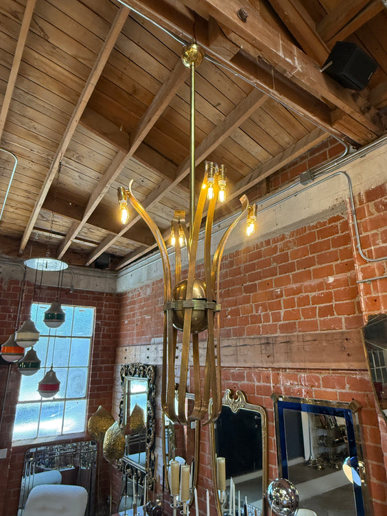 Solid Brass Sculptural Chandelier in Style of Guglielmo Ulrich,circa 1970s