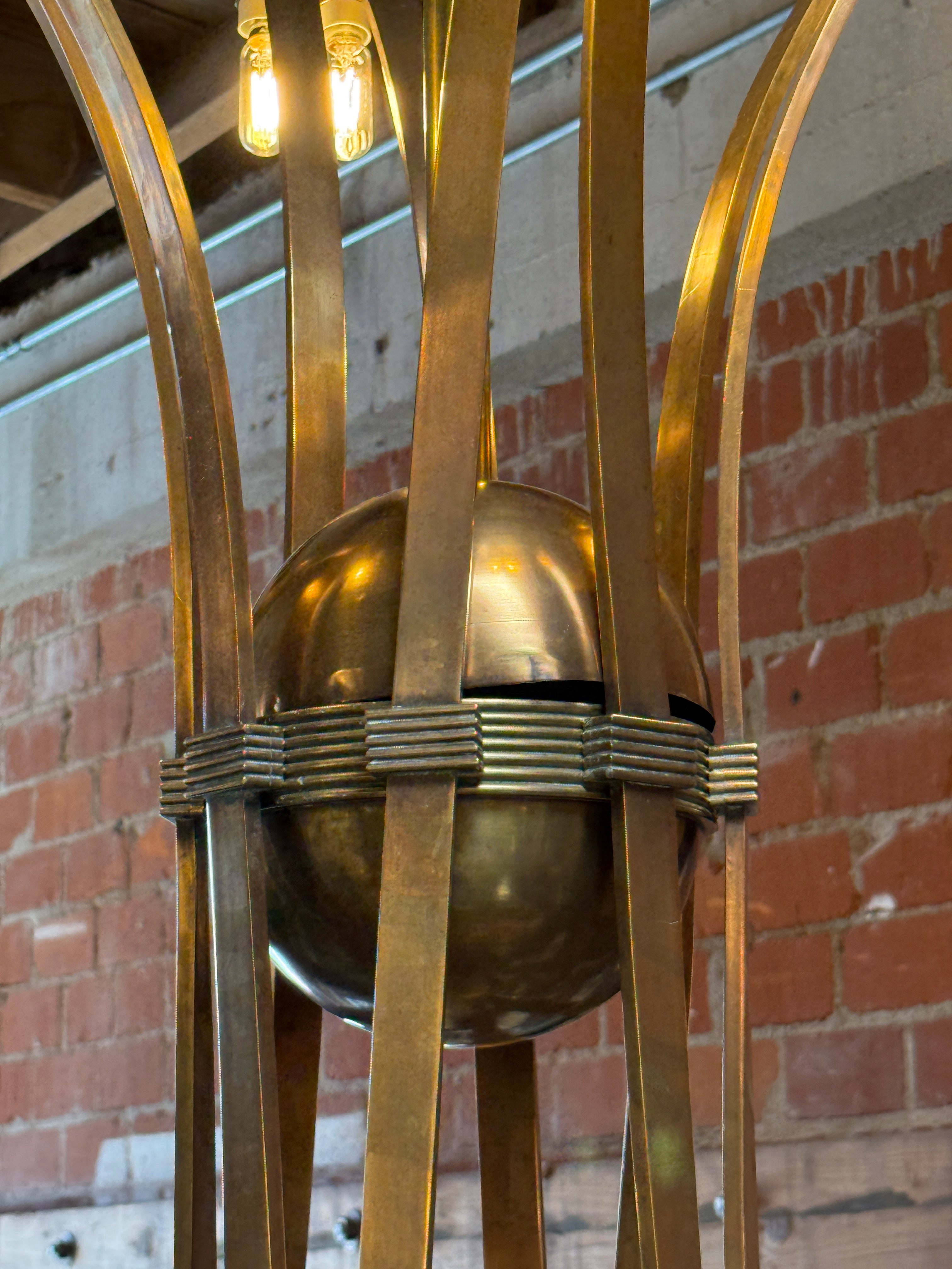 Solid Brass Sculptural Chandelier in Style of Guglielmo Ulrich,circa 1970s