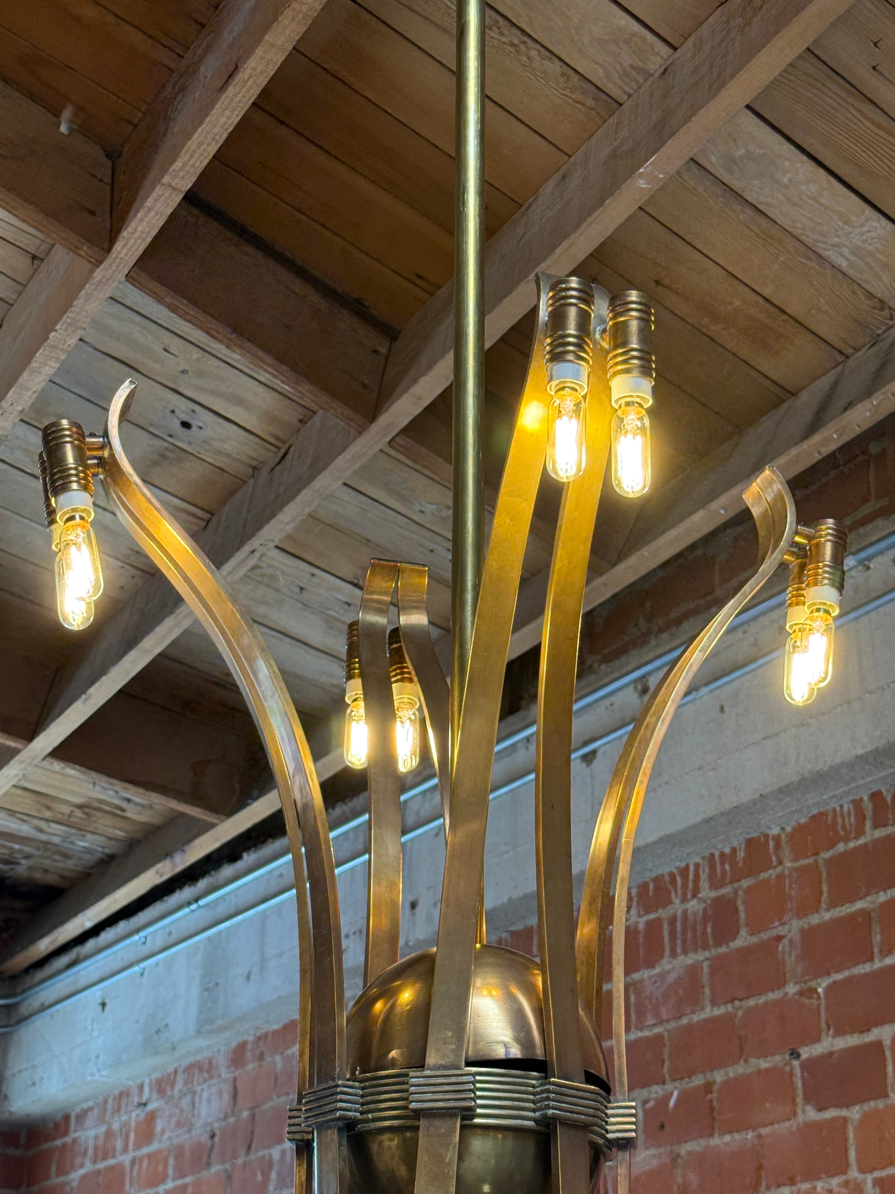 Solid Brass Sculptural Chandelier in Style of Guglielmo Ulrich,circa 1970s