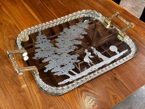 Vintage Italian Oversize Tray in  Murano and Brass 1960s