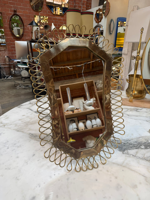 1950's Brass Table/Vanity Mirror with Looped Wire Frame