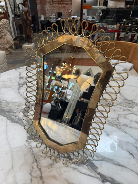 1950's Brass Table/Vanity Mirror with Looped Wire Frame