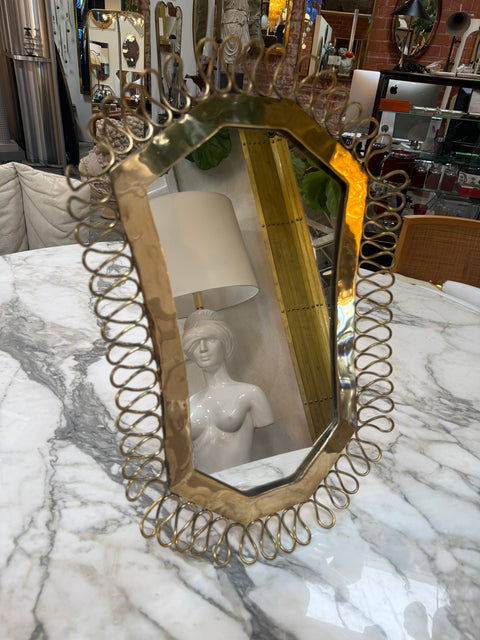1950's Brass Table/Vanity Mirror with Looped Wire Frame