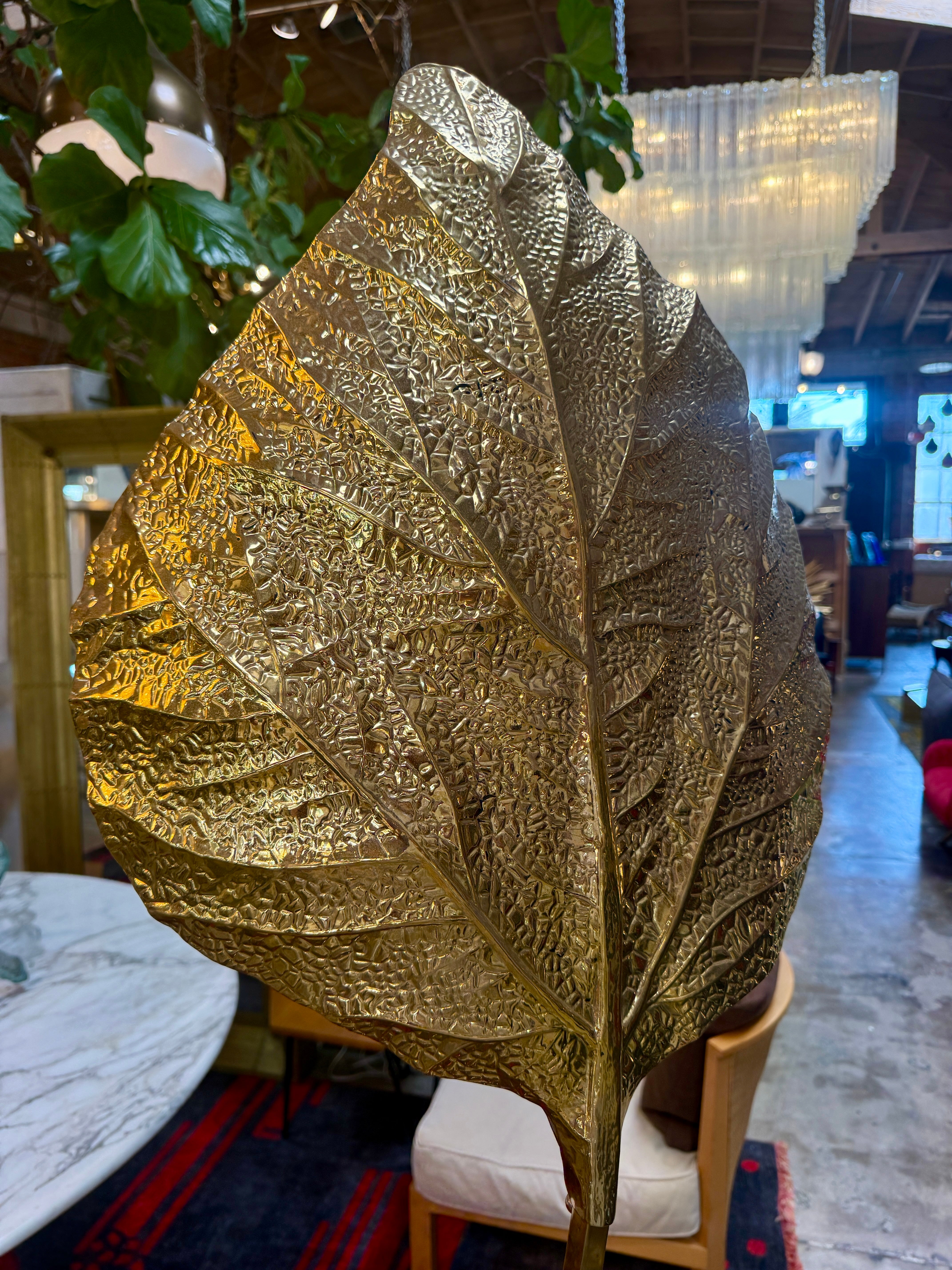 Tommaso Barbi Leaf Floor Lamp in Brass, Italy, 1970s