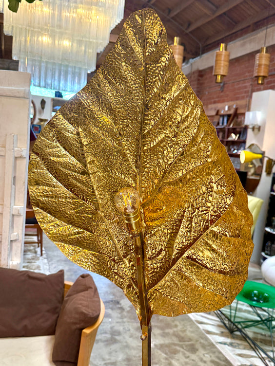 Tommaso Barbi Leaf Floor Lamp in Brass, Italy, 1970s