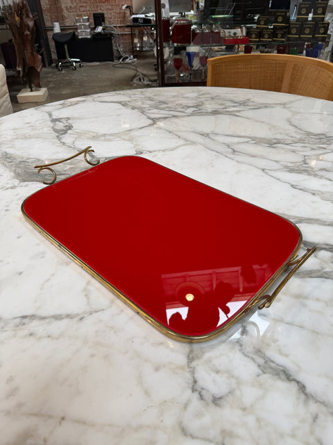 Arlecchino Milano Red Serving Tray with Brass Handles