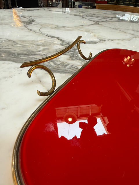 Arlecchino Milano Red Serving Tray with Brass Handles