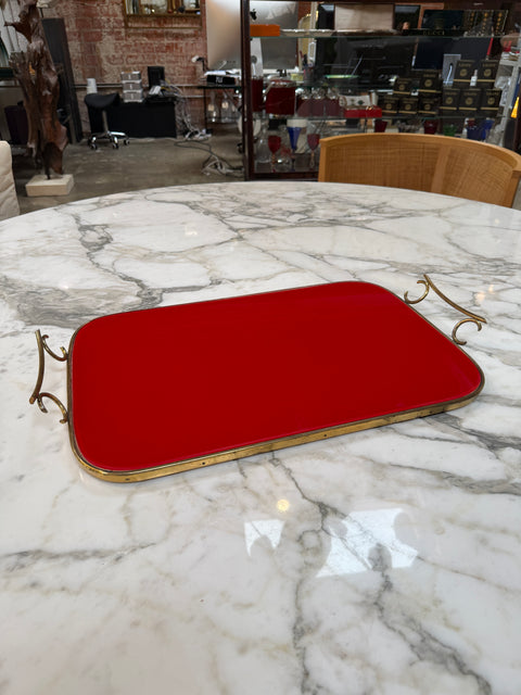 Arlecchino Milano Red Serving Tray with Brass Handles